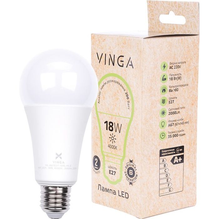 Лампочка Vinga VL-A67E27-184L-HLE Фото