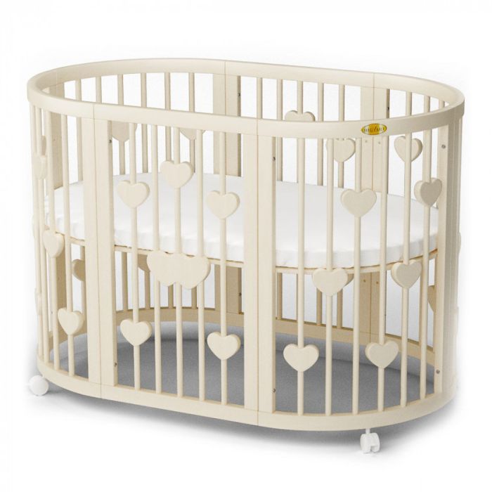 Кроватка Ingvart SMART BED ROUND с сердечками сл. кость Фото