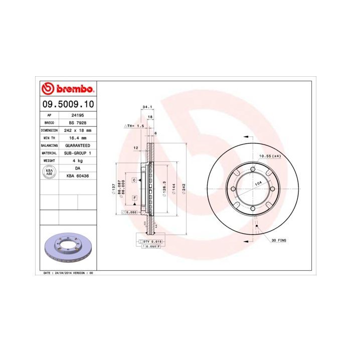 Тормозной диск Brembo 09.5009.10 Фото