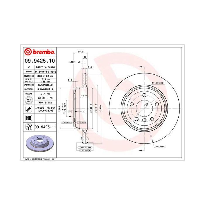 Тормозной диск Brembo 09.9425.11 Фото
