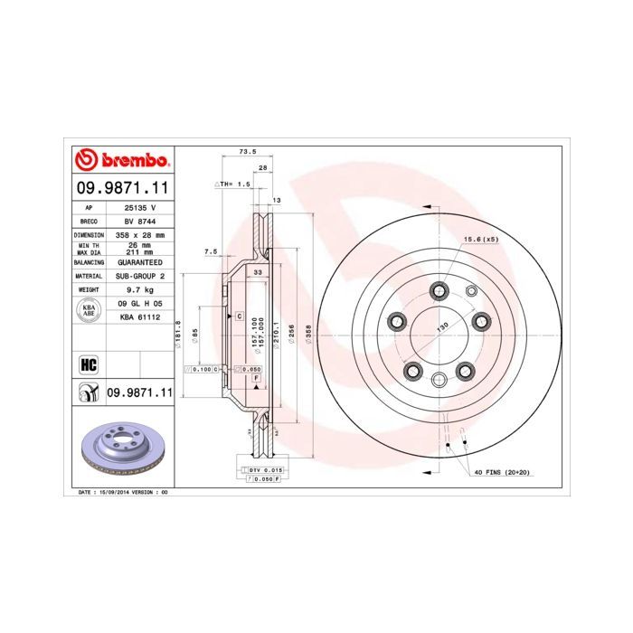 Тормозной диск Brembo 09.9871.11 Фото