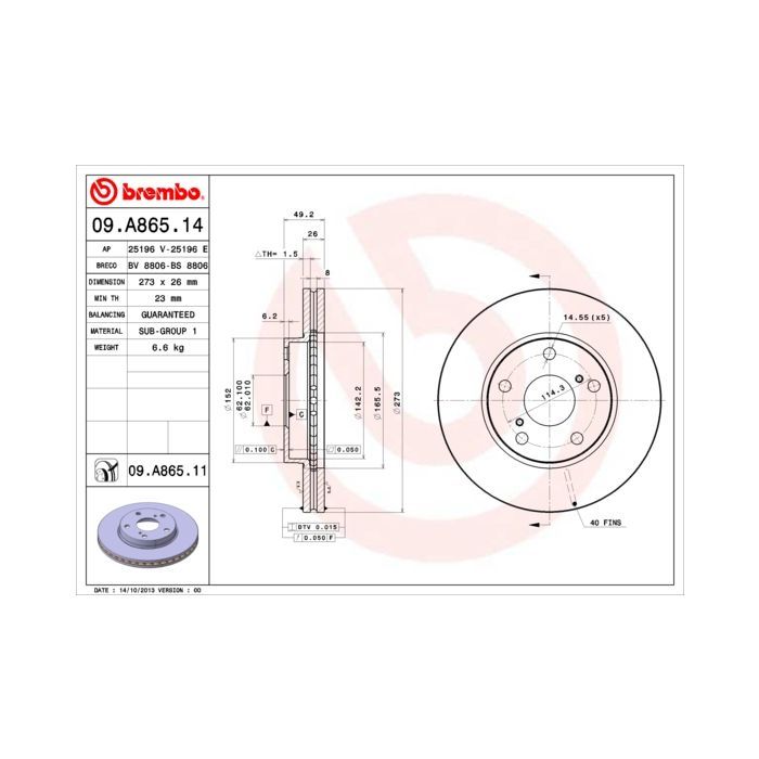 Тормозной диск Brembo 09.A865.11 Фото