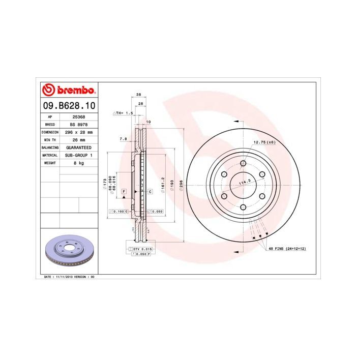 Тормозной диск Brembo 09.B628.10 Фото