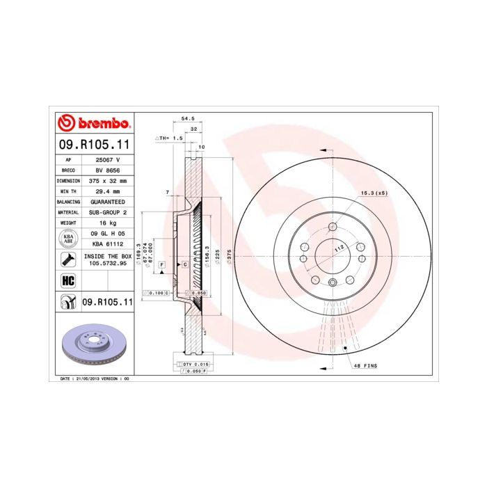 Тормозной диск Brembo 09.R105.11 Фото