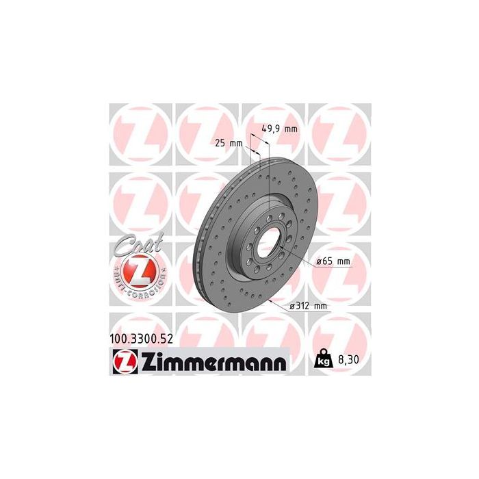 Тормозной диск ZIMMERMANN 100.3300.52 Фото