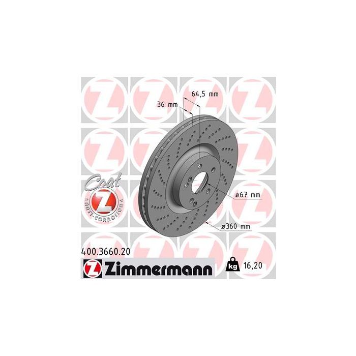 Тормозной диск ZIMMERMANN 400.3660.20 Фото