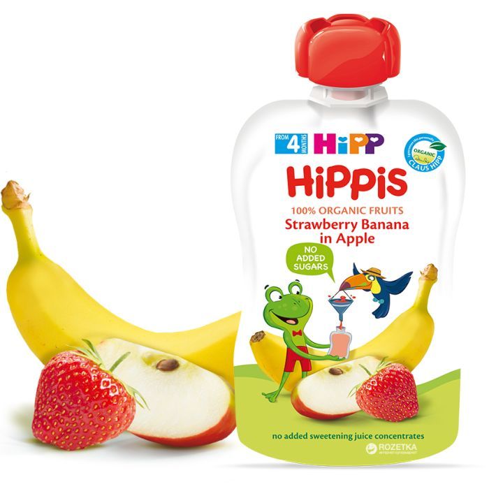 Детское пюре HiPP HiPPiS Pouch Яблоко-клубника-банан, 100 г Фото