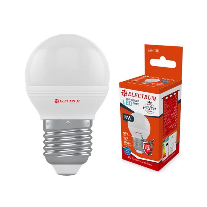 Лампочка Electrum D45 8W PA LB-32 E27 4000K PERFECT Фото