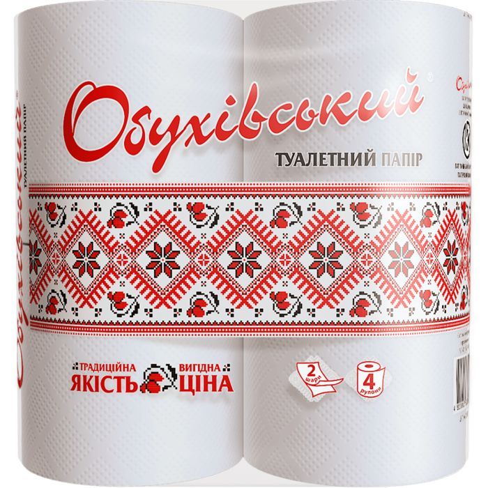 Туалетная бумага Обухівський 2 слоя белая 4 рулона Фото