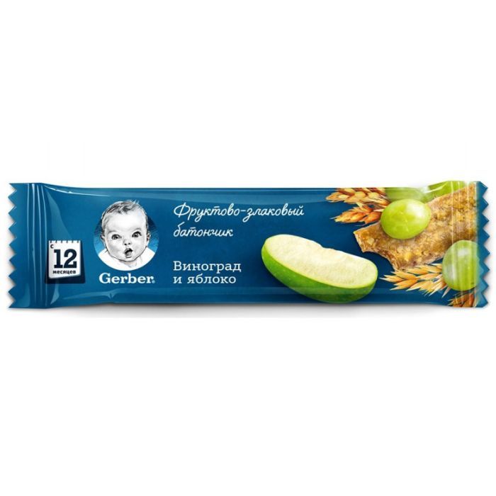 Батончик детский Gerber фруктово-злаковый Виноград и яблоко 25 г Фото