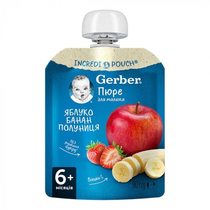 Детское пюре Gerber Яблоко, банан, клубника 90 г Фото