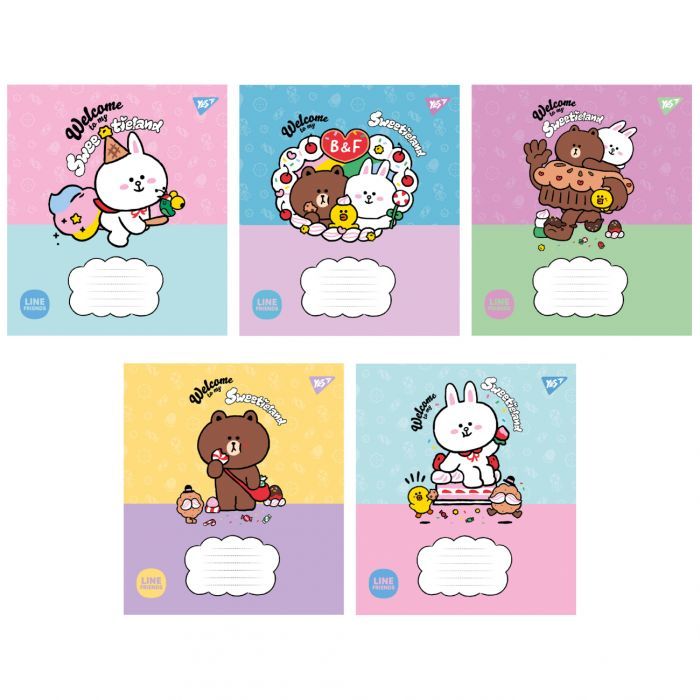 Тетрадь Yes Line Friends. Sweetieland 12 аркушів коса лінія Фото