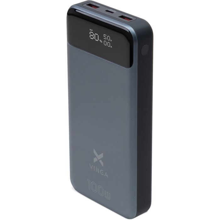 Батарея универсальная Vinga 30000 mAh 100W Display VA Grey (Li-Ion) Фото