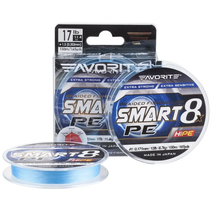 Шнур Favorite Smart PE 8x 150м 1.2/0.187mm 15lb/9.5kg Sky Blue Фото