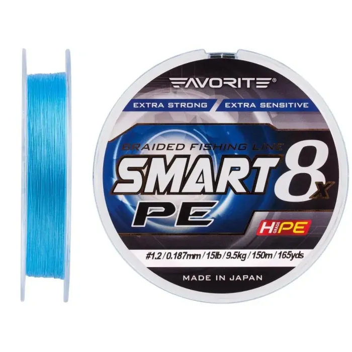 Шнур Favorite Smart PE 8x 150м 1.2/0.187mm 15lb/9.5kg Sky Blue Фото 1