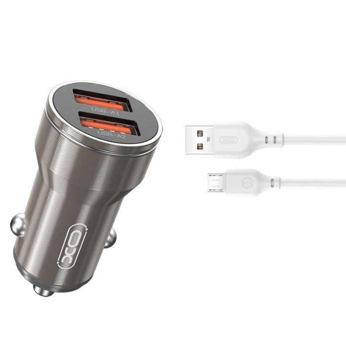 Зарядное устройство XO CC48 2.4A/2 USB + microUSB Grey Фото