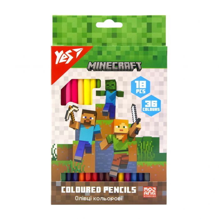 Карандаши цветные Yes Minecraft 18 шт 36 кол. Фото