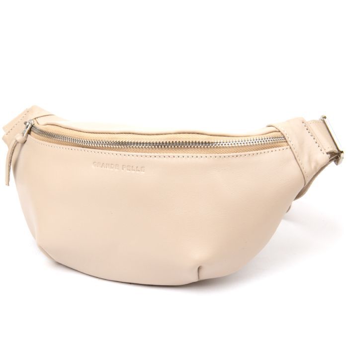 Сумка Grande Pelle Кожаная на пояс Бежевая Фото