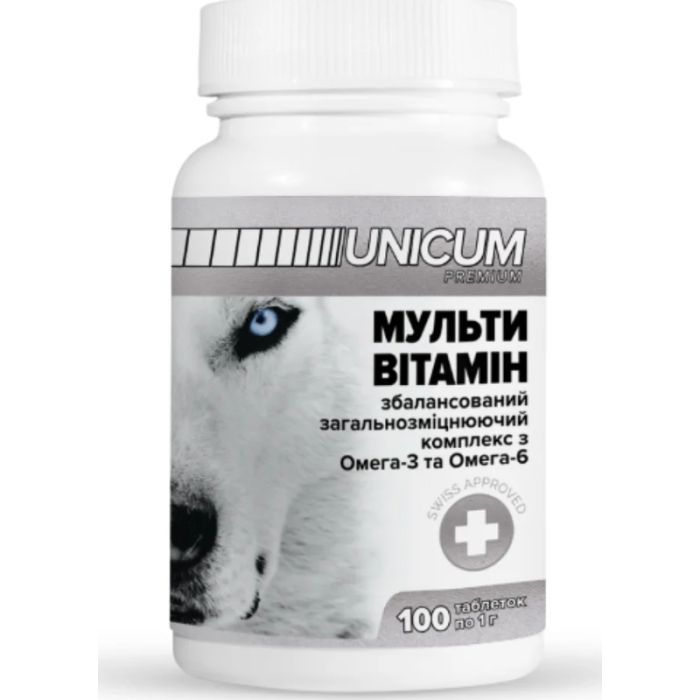 Витамины для собак Unicum PREMIUM мультивитамин 100 табл. Фото