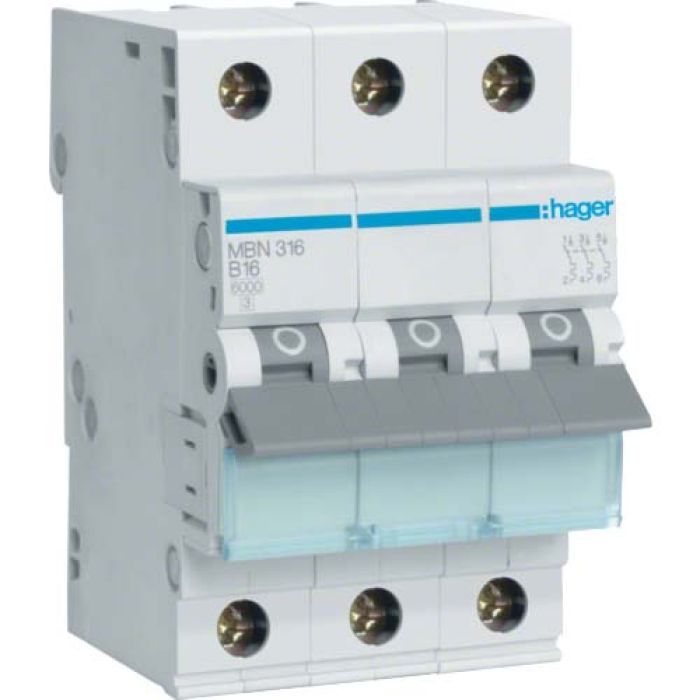 Автоматический выключатель Hager 3-п. B 16A (6kA) 3M (B) Фото