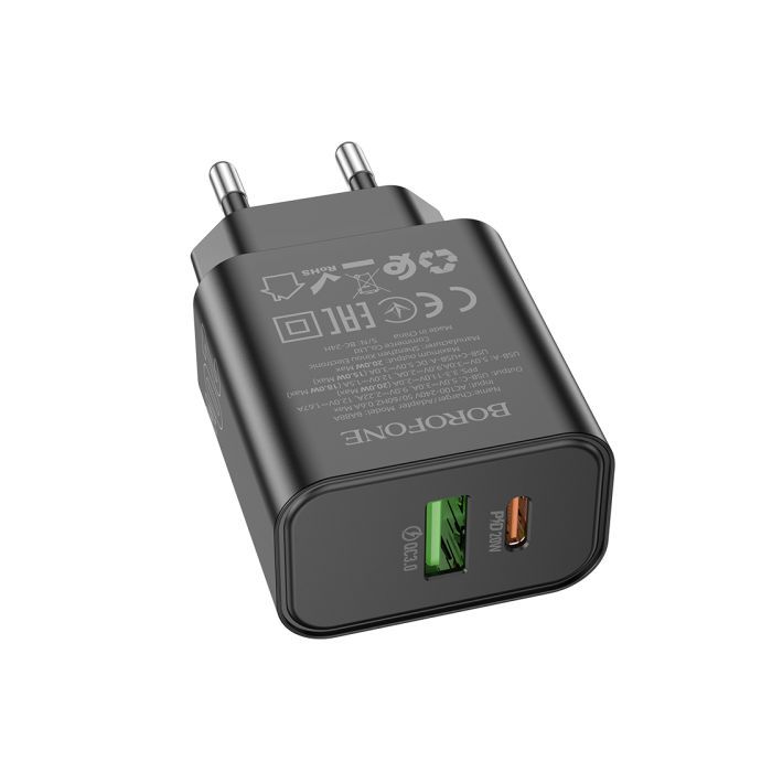 Зарядное устройство BOROFONE 1xUSB-C PD20W + 1xUSB QC3.0 black Фото