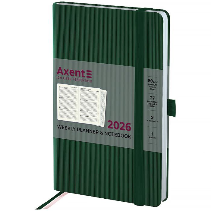 Еженедельник Axent датированный 2026 Partner Lines 125х195, темно-зел Фото