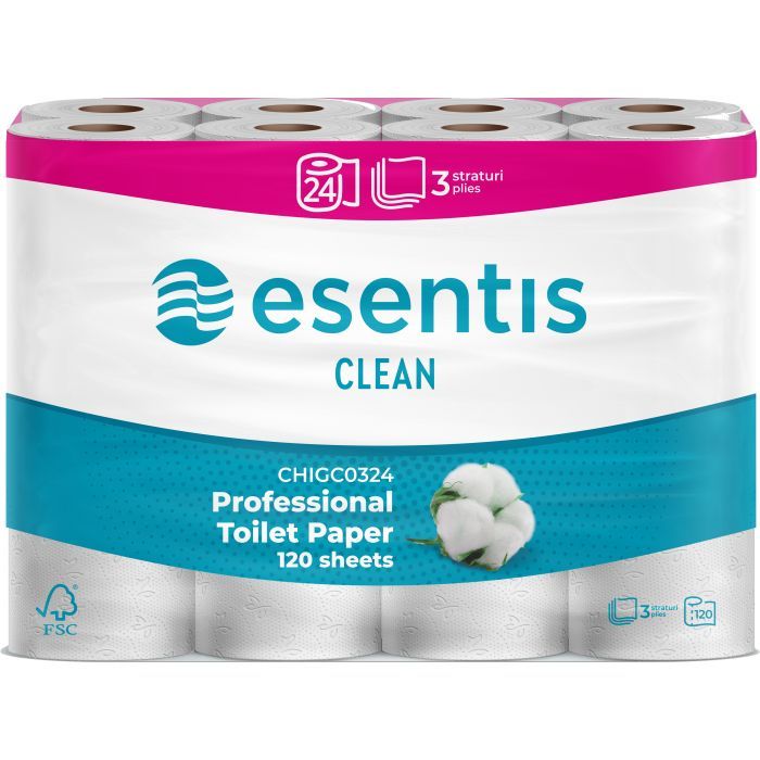 Туалетная бумага Esentis Clean 3 слоя 24 рулона Фото