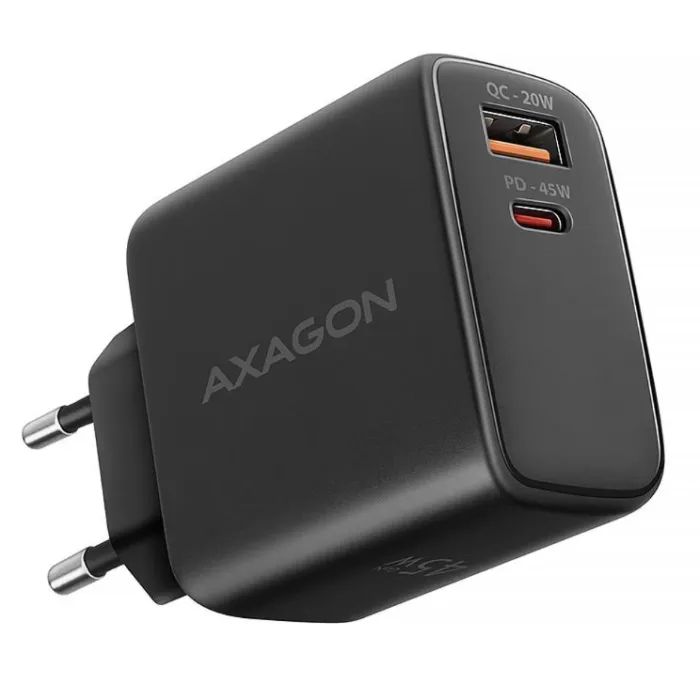 Зарядное устройство AXAGON 1xUSB QC4.0 + 1xUSB-C PD45W PPS black Фото