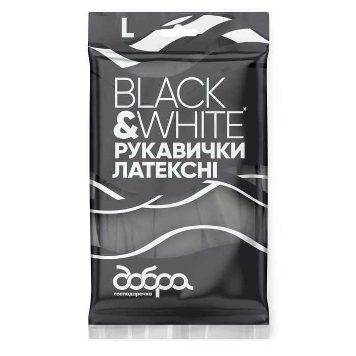Перчатки хозяйственные Добра Господарочка Black&White Латексні Розмір М Фото