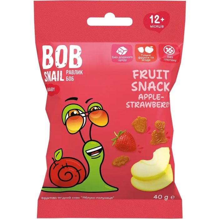 Детские снеки Bob Snail фруктовые яблоко-клубника 40 г Фото